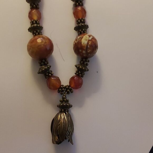 Handmade boho artisan necklace beaded rust brown and bronze collar charm… - Picture 4 of 9